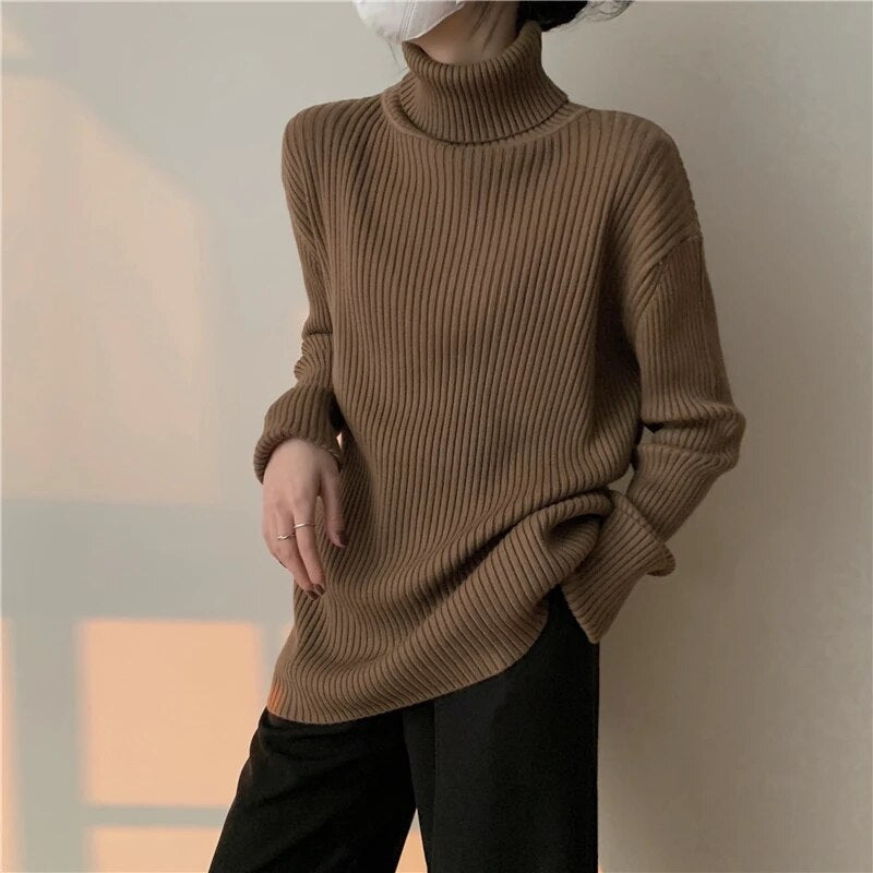 maoxiangshop Fashion Women Sweaters Streetwear Wool Pullovers Turtleneck Knitted Long Sleeve Top Black Korean Style Winter Clothes Woman