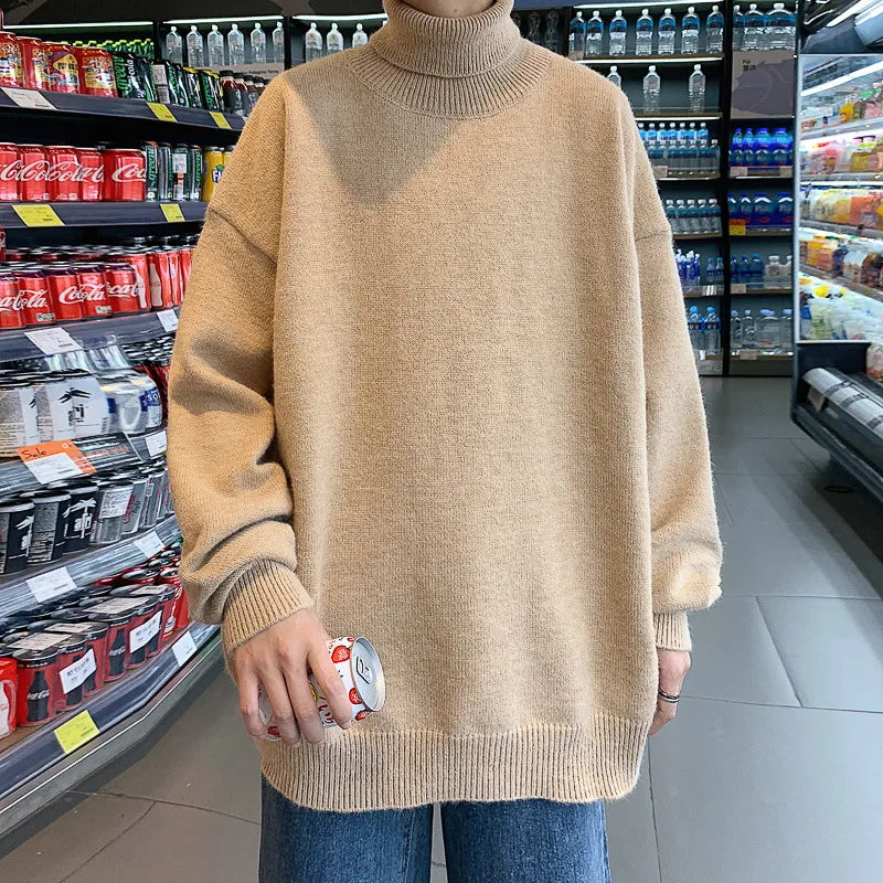 maoxiangshop Knitted Warm Sweater Men Turtleneck Sweater Men's Loose Casual Pullovers Bottoming Shirt Autumn Winter New Solid Color Pullovers