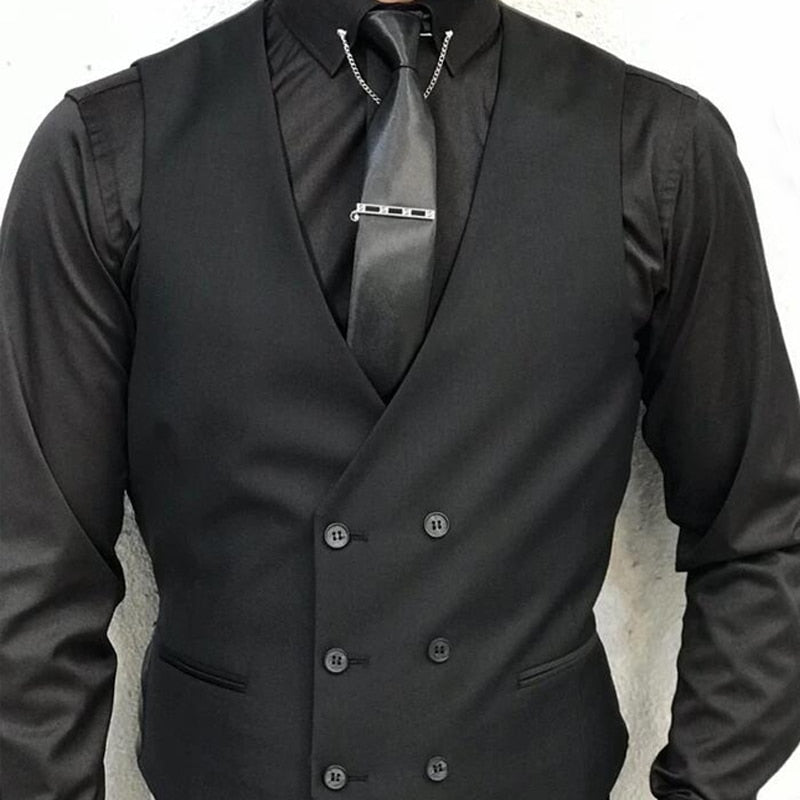 maoxiangshop Black Formal Sleeveless Men Vest with Double Breasted One Piece Male Suit Waistcoat Custom Wedding Tuxedo Waist Fashion Coat