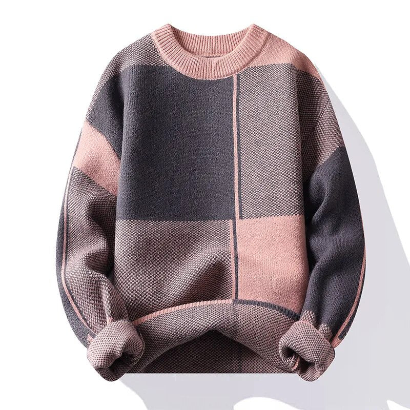 maoxiangshop New Causal Sweater Men Warm Half Turtleneck Pullover Knitted Sweater Men Fashion Patchwork Knitting Pullovers Loose Sweaters