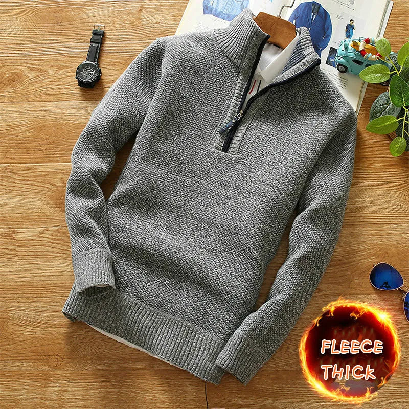 maoxiangshop Winter Men's Fleece Thicker Sweater Half Zipper Turtleneck Warm Pullover Quality Male Slim Knitted Wool Sweaters for Spring