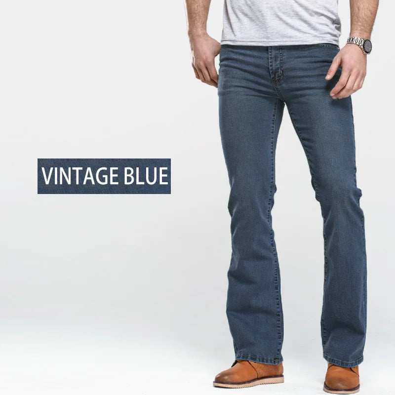 maoxiangshop Mens Boot Cut Jeans Slightly Flared Slim Fit Blue Black Trousers Designer Classic Male Stretch Denim Pants