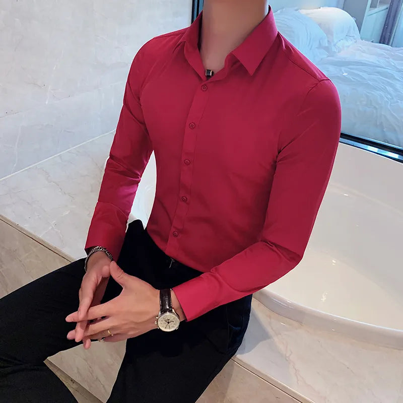 maoxiangshop Camisas De Hombre Long Sleeve Shirts For Men Clothing Business Formal Wear Camisa Social Masculina Slim Fit Chemise Homme