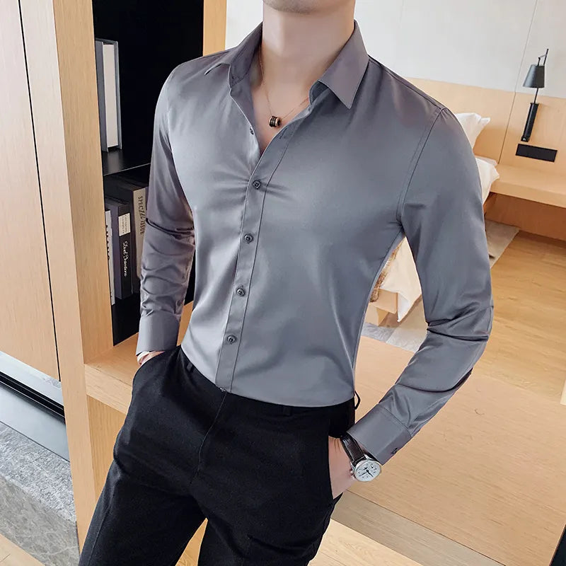 maoxiangshop Camisas De Hombre Long Sleeve Shirts For Men Clothing Business Formal Wear Camisa Social Masculina Slim Fit Chemise Homme