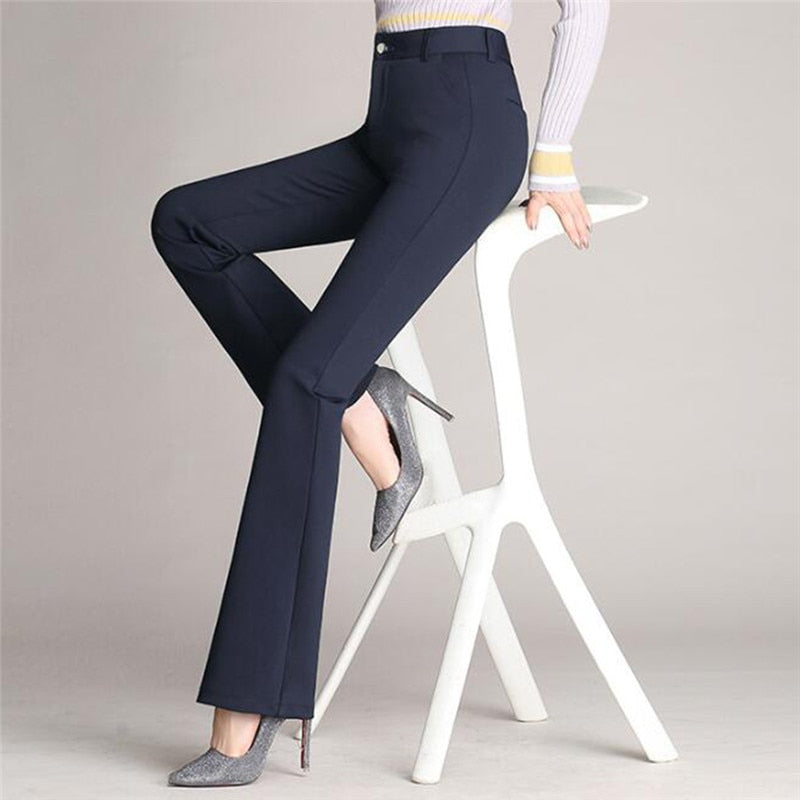 maoxiangshop Women's Pants Fashion Casual Loose Slim Flared Trousers High Waist Formal Trousers For Woman Skinny Solid Office Lady Wear