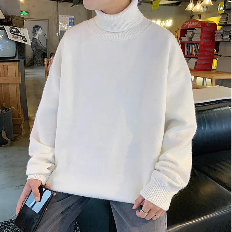 maoxiangshop Knitted Warm Sweater Men Turtleneck Sweater Men's Loose Casual Pullovers Bottoming Shirt Autumn Winter New Solid Color Pullovers