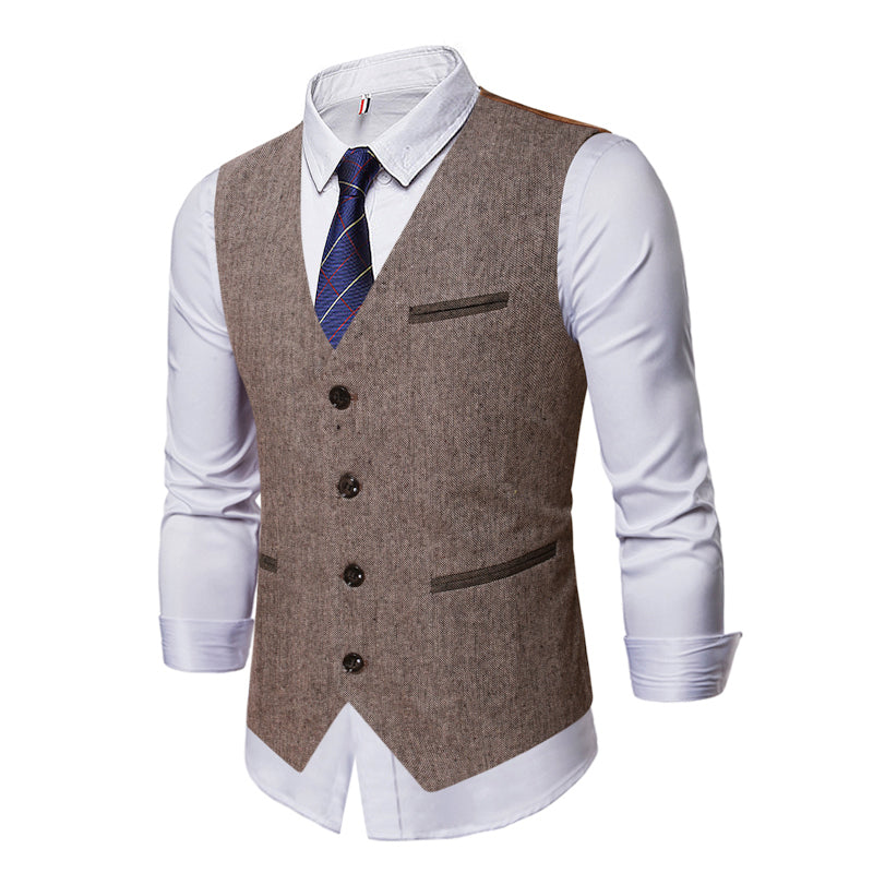 maoxiangshop Suit vest mens Business Casual vest men Slim Retro Waistcoat for Men Wedding European Style Brand Men's brown vest