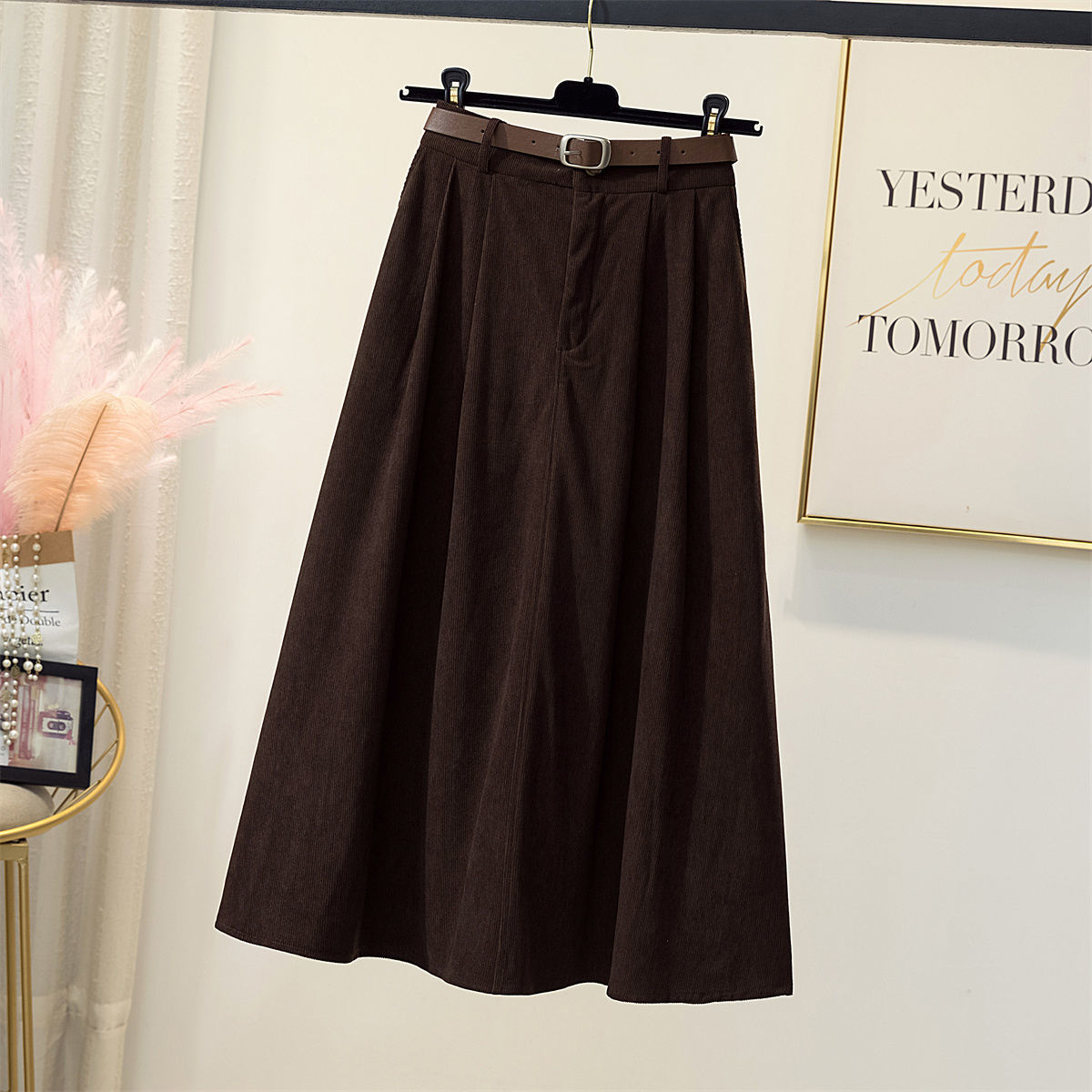 maoxiangshop Long Skirts Women Corduroy Classy Tender Retro Autumn College Ladies Cozy Ins Prevalent Basic Leisure All-match Feminino Newest