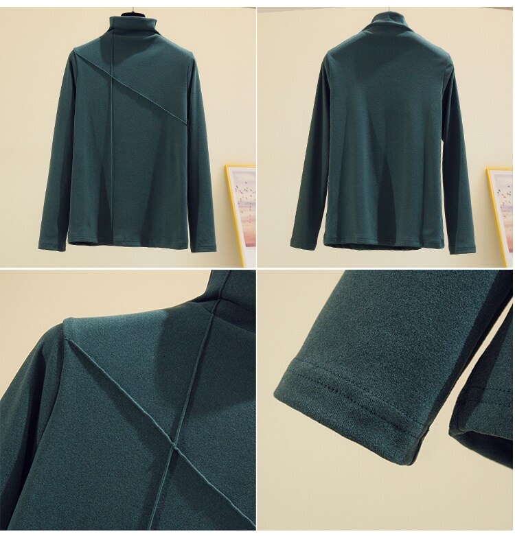 maoxiangshop Long Sleeve Thick T Shirt Women Winter Tops Turtleneck Warm T-Shirt Korean Cotton Tshirt Woman Tee Shirt Femme Pink Blue