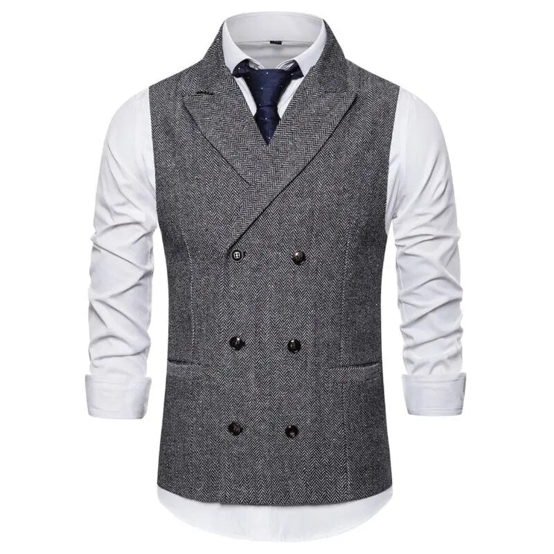 maoxiangshop Vest Men Double Breasted Suit Vests Men Mens Sleeveless Suit Vest Waistcoat Vintage Formal Blazers Waistcoat for Wedding chaleco