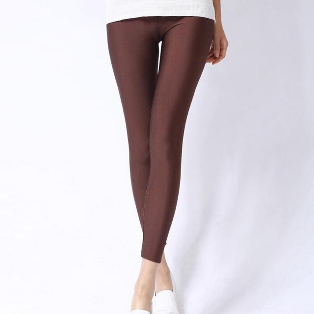 maoxiangshop Women Shiny Gym Pants Fitness Leggings Candy Color Ankle Length Trousers Solid Fluorescent Spandex Elastic New Bottom