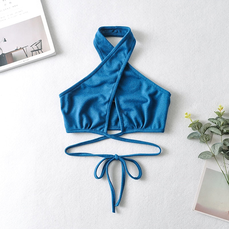 maoxiangshop Women Y2k Corset Camisole Cropped Bustier Top Fashion Solid Vest Summer Sexy Halter Lace-up Streetwear Slim Fit Basic Tees