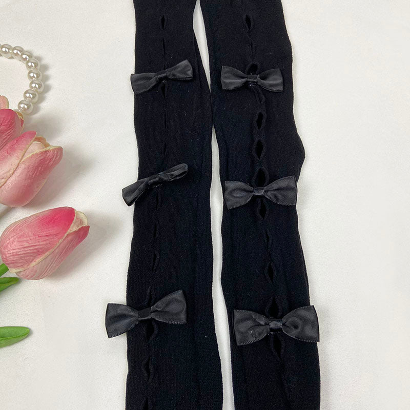 maoxiangshop Lolita Goth Lace Stockings Women Harajuku Tights Elastic High Waist Pantyhose Hollow Sexy Leggings with Bowknot 90s