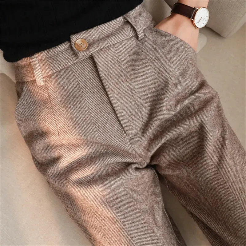 maoxiangshopWoolen Pants Women's Harem Pencil Pants Autumn Winter High Waisted Casual Suit Pants Office Lady Women Trousers