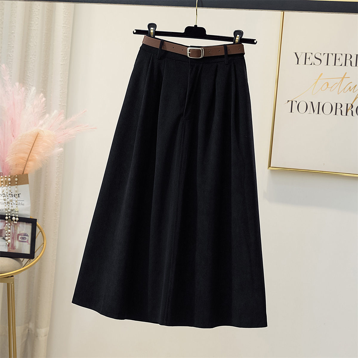 maoxiangshop Long Skirts Women Corduroy Classy Tender Retro Autumn College Ladies Cozy Ins Prevalent Basic Leisure All-match Feminino Newest