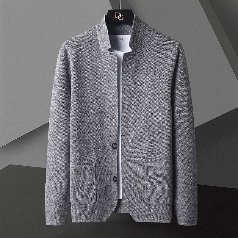 maoxiangshop Cardigan Jacket Men Solid Color Knitted Casual Stand Collar Slim Fit Cardigan Coat Mens Sweater Jacket Khaki Black Gray 4Xl