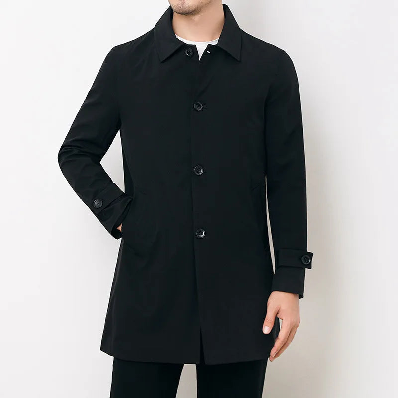 maoxiangshop Spring Autumn Men Long Coat Windbreaker Casual Loose Design Solid Color Trench Men Fashion Korean Style Mens Jackets Outerwear