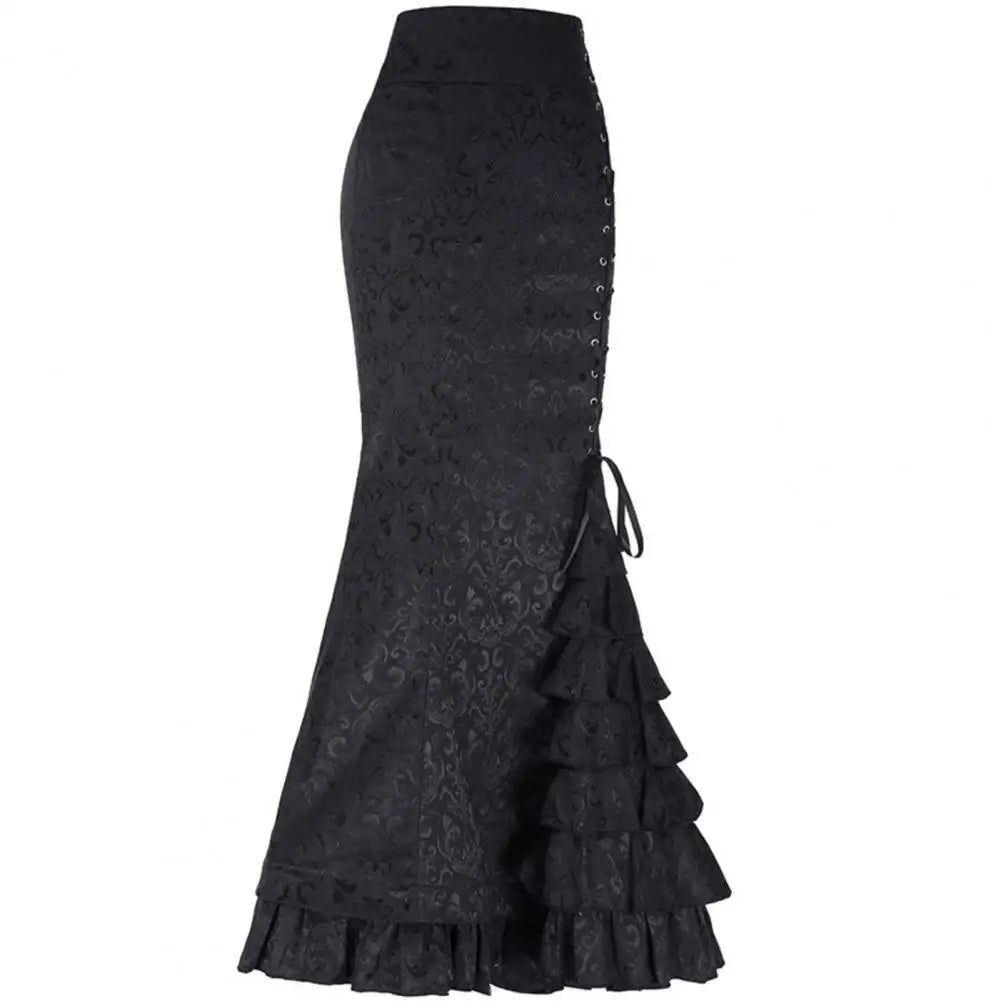 maoxiangshop New Halloween Skirt Jacquard Fishtail Ruffles Skirt Large Hem Women Punk Style Vintage Bodycon Skirts