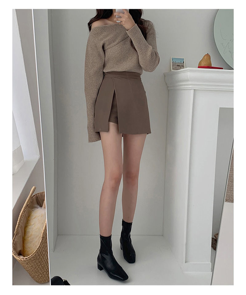 maoxiangshop Mini Skirts Women Irregular Solid Side-slit Stretchy Korean Style Trendy Chic OL High Waist Female Bottom Popular Spring Autumn