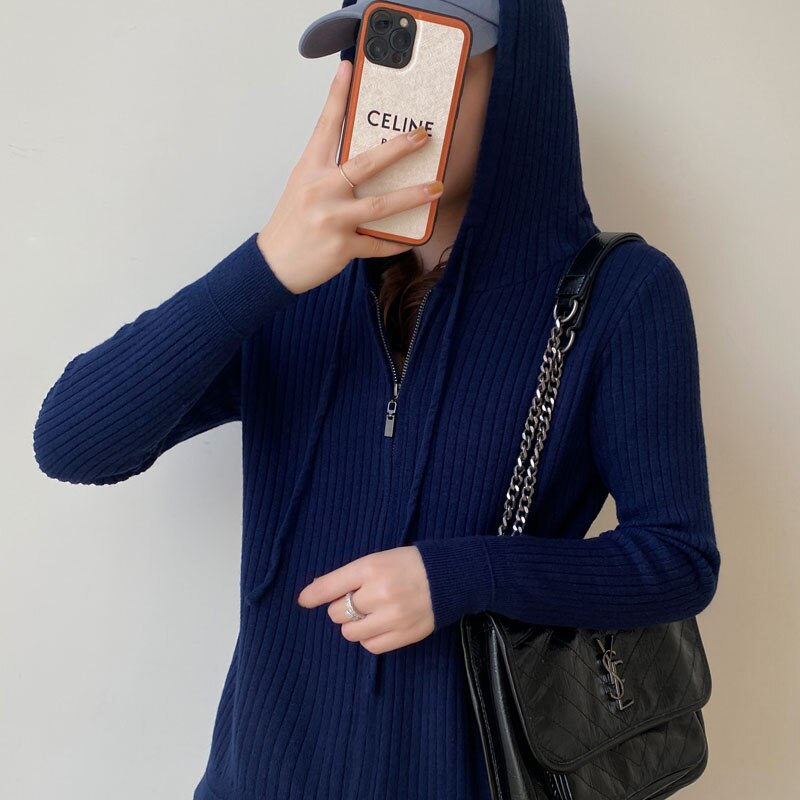 maoxiangshop Wool Sweater Cardigan Hoodie Women Tops Cashmere Korean Fashion Knitted Long Sleeve Zipper Vintage Cardigan