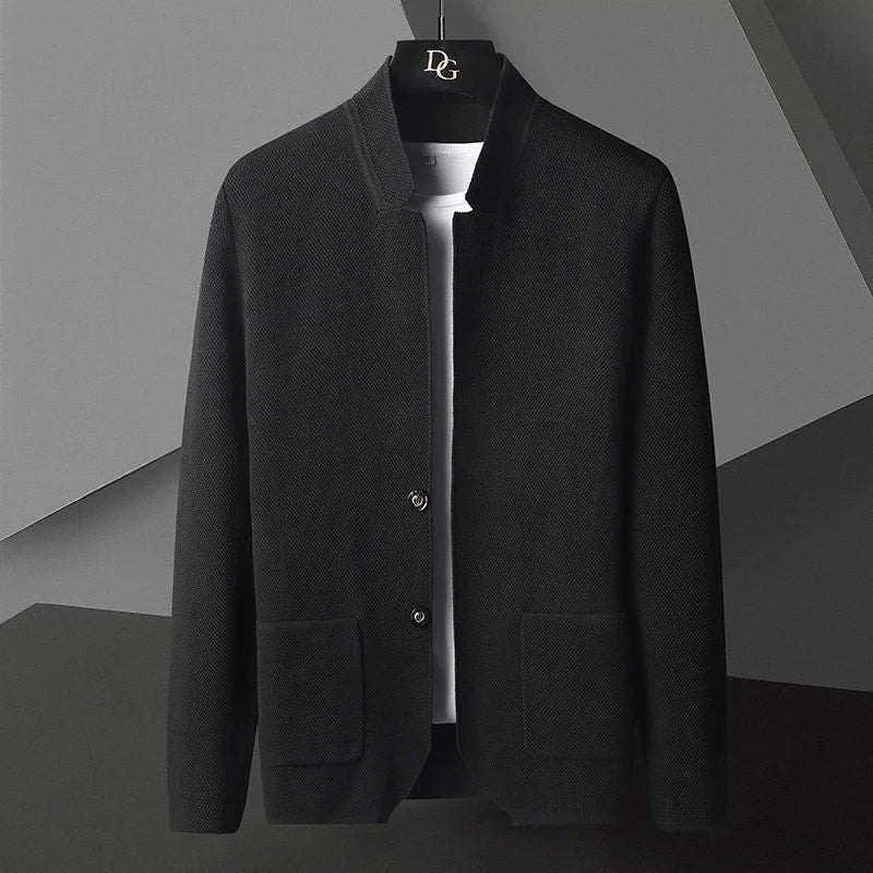maoxiangshop Cardigan Jacket Men Solid Color Knitted Casual Stand Collar Slim Fit Cardigan Coat Mens Sweater Jacket Khaki Black Gray 4Xl