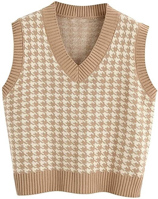 Y2K Houndstooth Vest Pullover Women's Knitted Vest New Autumn and Winter Loose Korean Outdoor Sweater Waistcoat