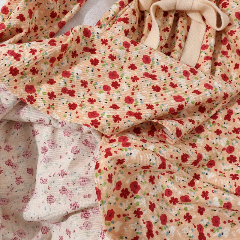 maoxiangshop Autumn Sweater Dresses for Women Winter Splicing Pullover Bow Belt Slim Knitting Sweet Corduroy Floral Print Midi Dress Vestidos