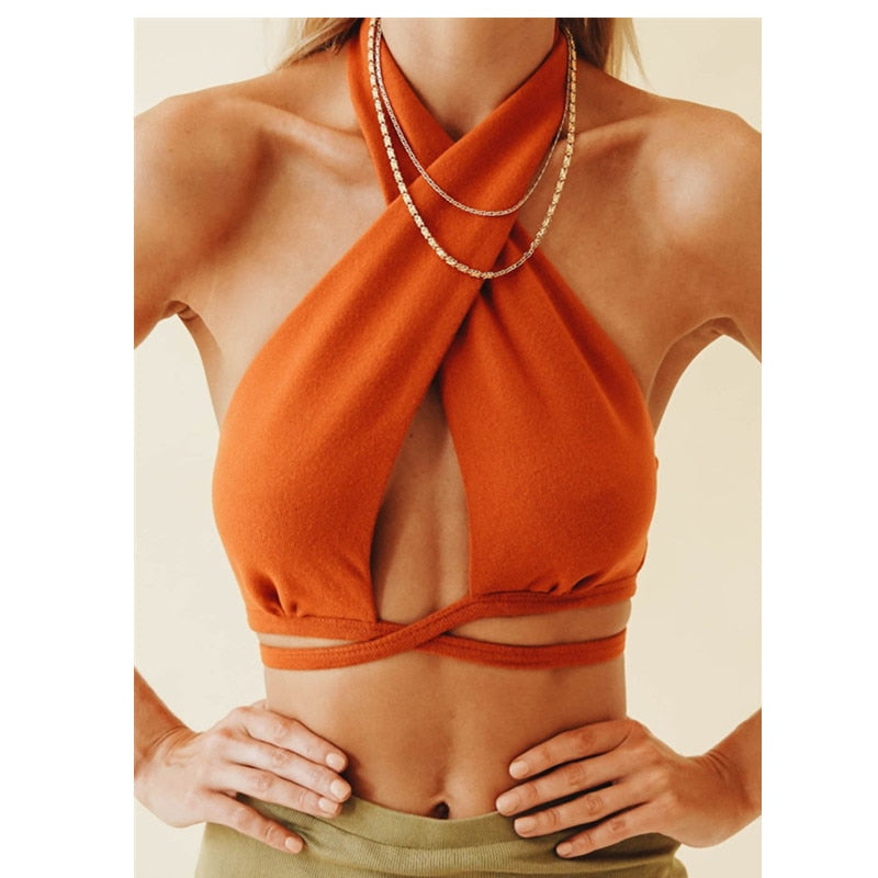 maoxiangshop Women Y2k Corset Camisole Cropped Bustier Top Fashion Solid Vest Summer Sexy Halter Lace-up Streetwear Slim Fit Basic Tees