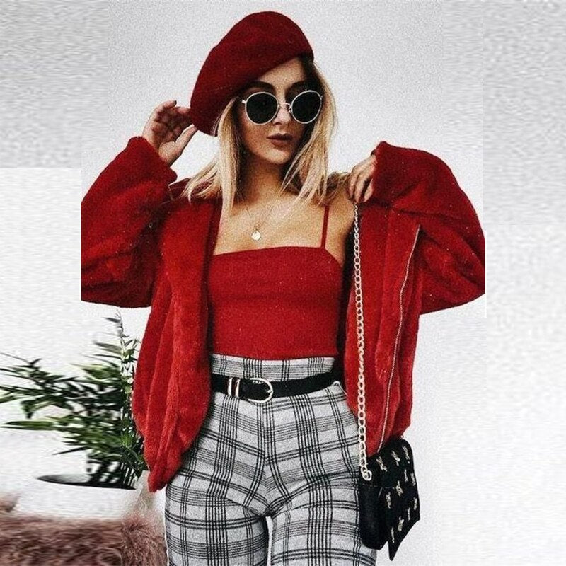 maoxiangshop Women Teddy Coat Autumn Hooded Fluffy Plush Winter Jacket Coat Women Coat Fashion Women Hoodie Short Jacket Christmas
