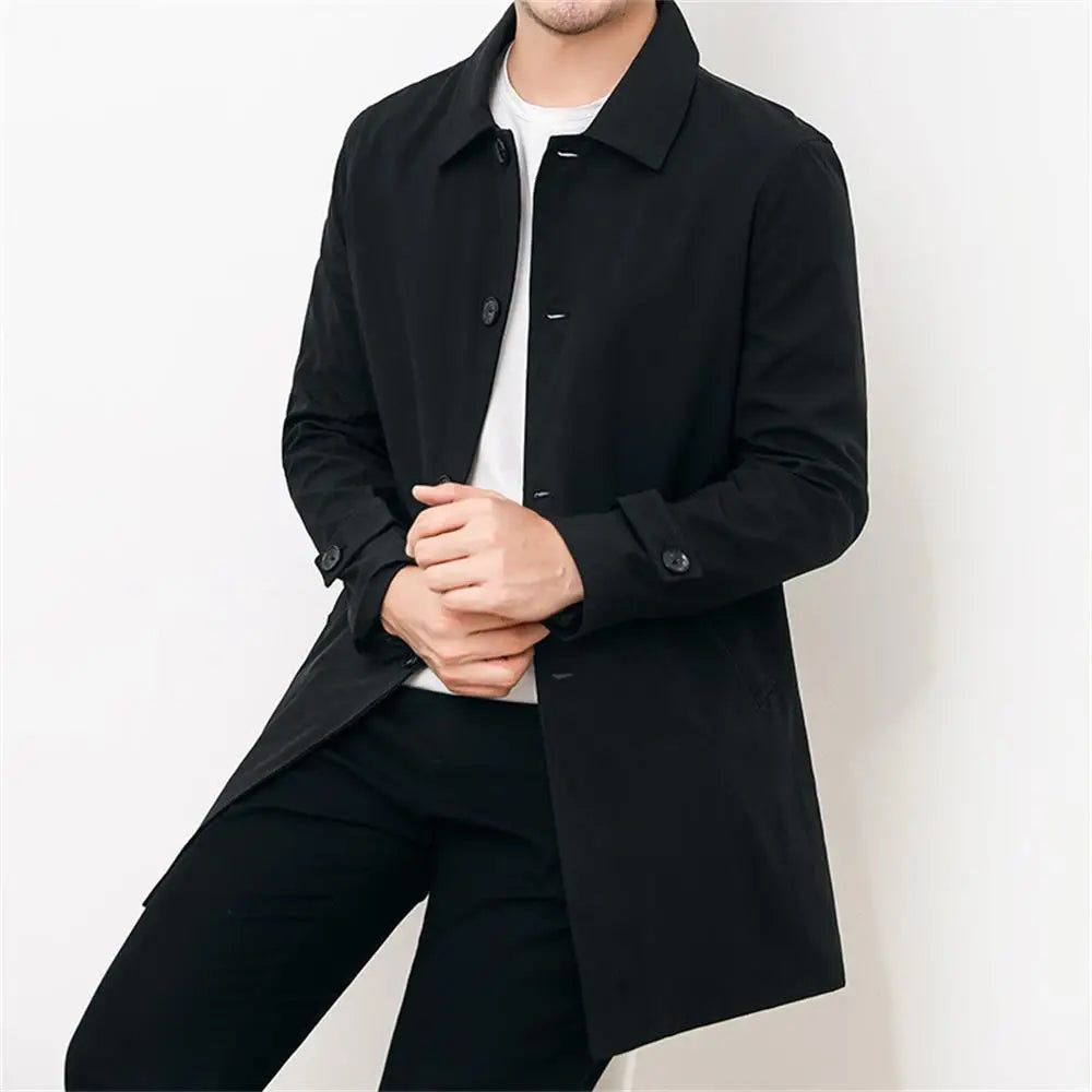 maoxiangshop Spring Autumn Men Long Coat Windbreaker Casual Loose Design Solid Color Trench Men Fashion Korean Style Mens Jackets Outerwear