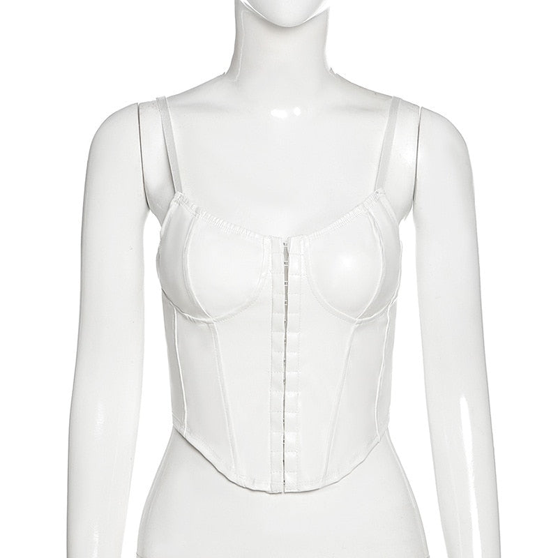 Townlike Single Breasted PU Leather Sexy Corset Top Summer Crop Top Women Tank Tops