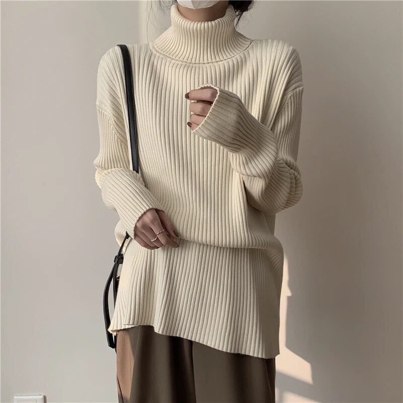 maoxiangshop Fashion Women Sweaters Streetwear Wool Pullovers Turtleneck Knitted Long Sleeve Top Black Korean Style Winter Clothes Woman