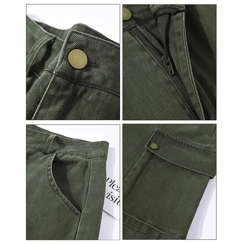 maoxiangshopY2K Cargo Pants Women Green Wide Leg Cargo Trousers Female Korean Streerwear Hip Hop Pockets Casual Retro Safari Style