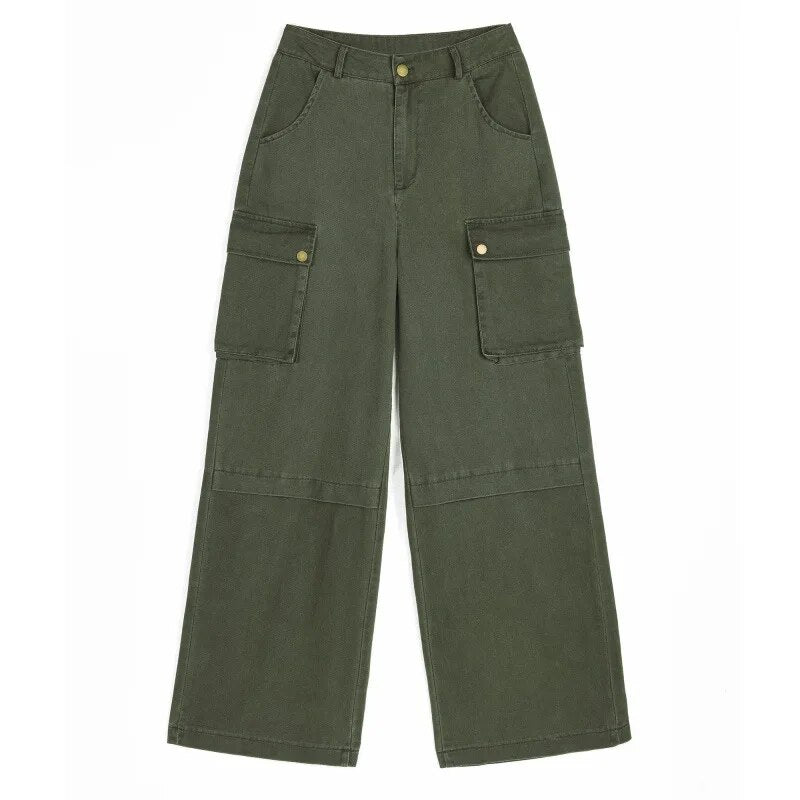 maoxiangshopY2K Cargo Pants Women Green Wide Leg Cargo Trousers Female Korean Streerwear Hip Hop Pockets Casual Retro Safari Style