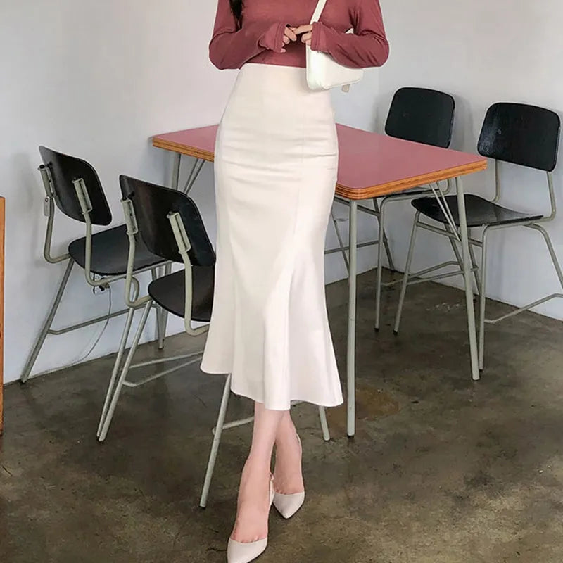 maoxiangshop Elegant Office Long Skirts Women Fashion High Waist Bodycon White Black Skirt French Y2k Slim Corset Bridal Maxi Skirt XL