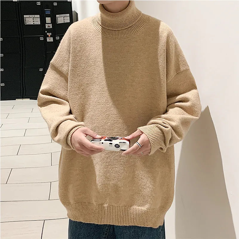 maoxiangshop Knitted Warm Sweater Men Turtleneck Sweater Men's Loose Casual Pullovers Bottoming Shirt Autumn Winter New Solid Color Pullovers