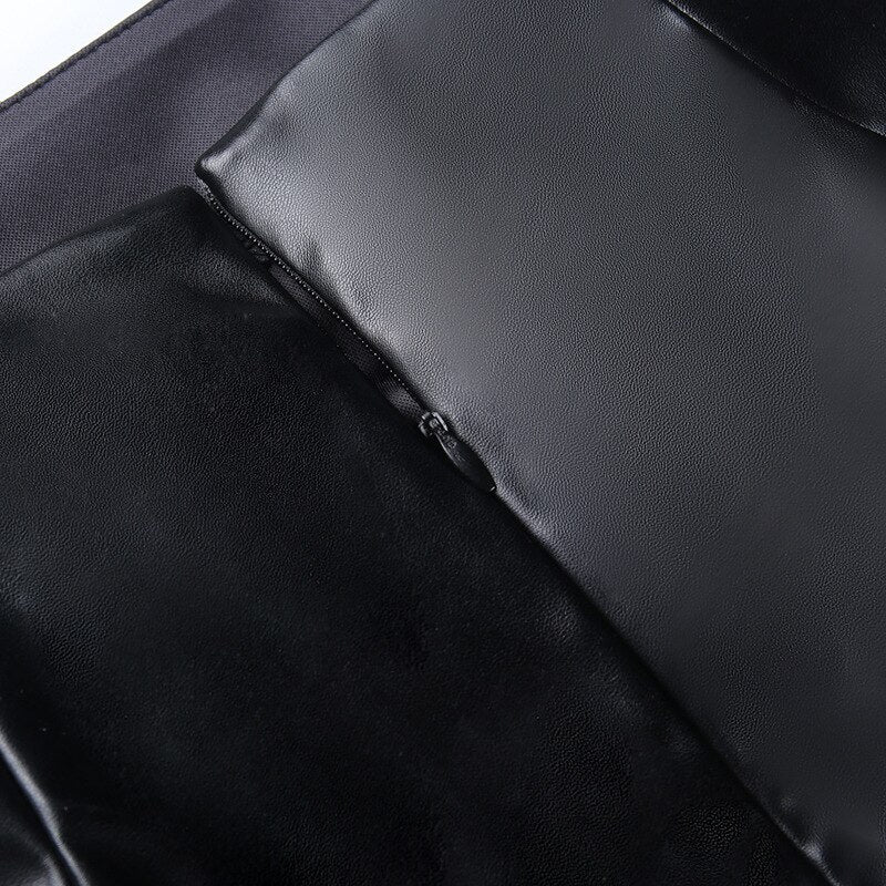 maoxiangshop Skinny Faux Leather Split Midi Skirt Women Sexy Black White Long Skirt Club Y2K High Waisted Bodycon PU Streetwear Spring Autumn