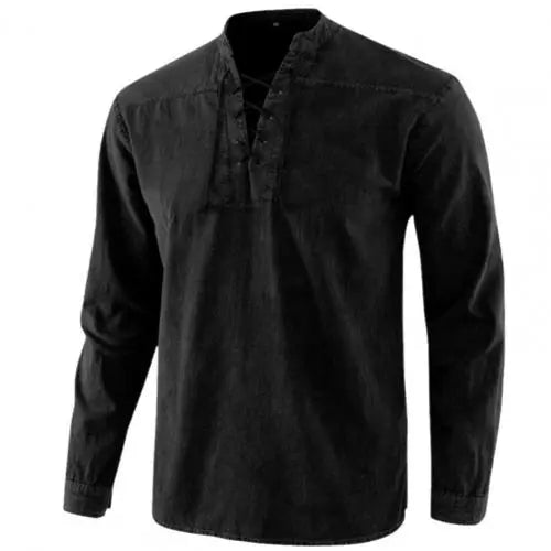 maoxiangshop Spring Autumn Men T Shirt Vintage Stand Collar Solid Color Long Sleeve Causal T Shirt Men Fashion Cotton Tops Tees Mens Clothing