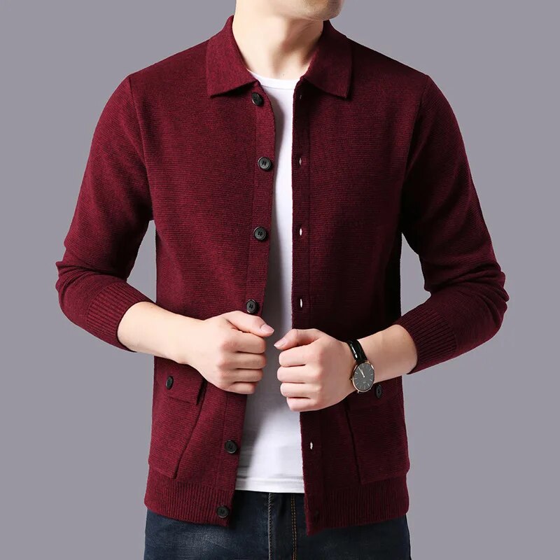 maoxiangshop High Quality Cardigan Men Knitting Sweaterscoat Autumn Winter Casual Sweater Jackets Solid Turn Down Collar Knitted Cardigan Man