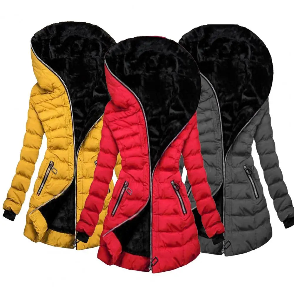 maoxiangshop Women Coat Long Sleeve Slim Waist Thick Elastic Cuff Quilted Lady Coat Winter Overcoat for Home