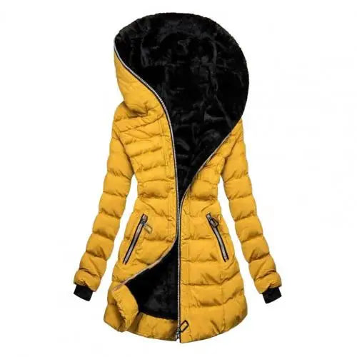 maoxiangshop Women Coat Long Sleeve Slim Waist Thick Elastic Cuff Quilted Lady Coat Winter Overcoat for Home