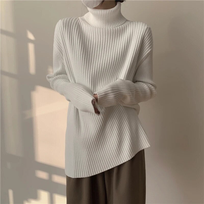 maoxiangshop Fashion Women Sweaters Streetwear Wool Pullovers Turtleneck Knitted Long Sleeve Top Black Korean Style Winter Clothes Woman