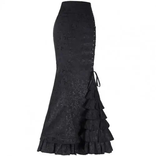 maoxiangshop New Halloween Skirt Jacquard Fishtail Ruffles Skirt Large Hem Women Punk Style Vintage Bodycon Skirts