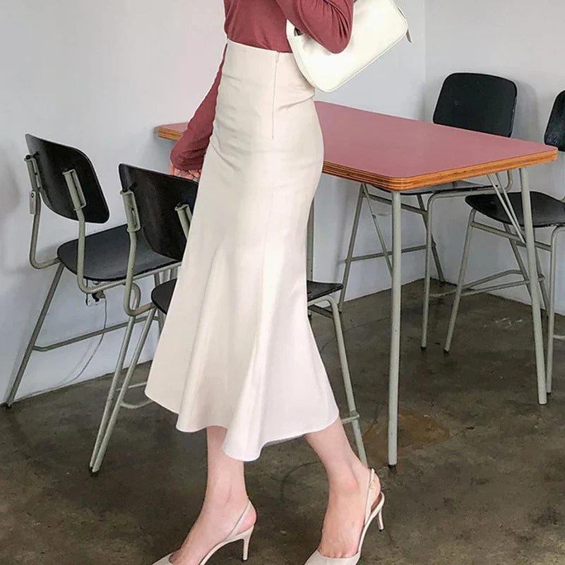 maoxiangshop Elegant Office Long Skirts Women Fashion High Waist Bodycon White Black Skirt French Y2k Slim Corset Bridal Maxi Skirt XL