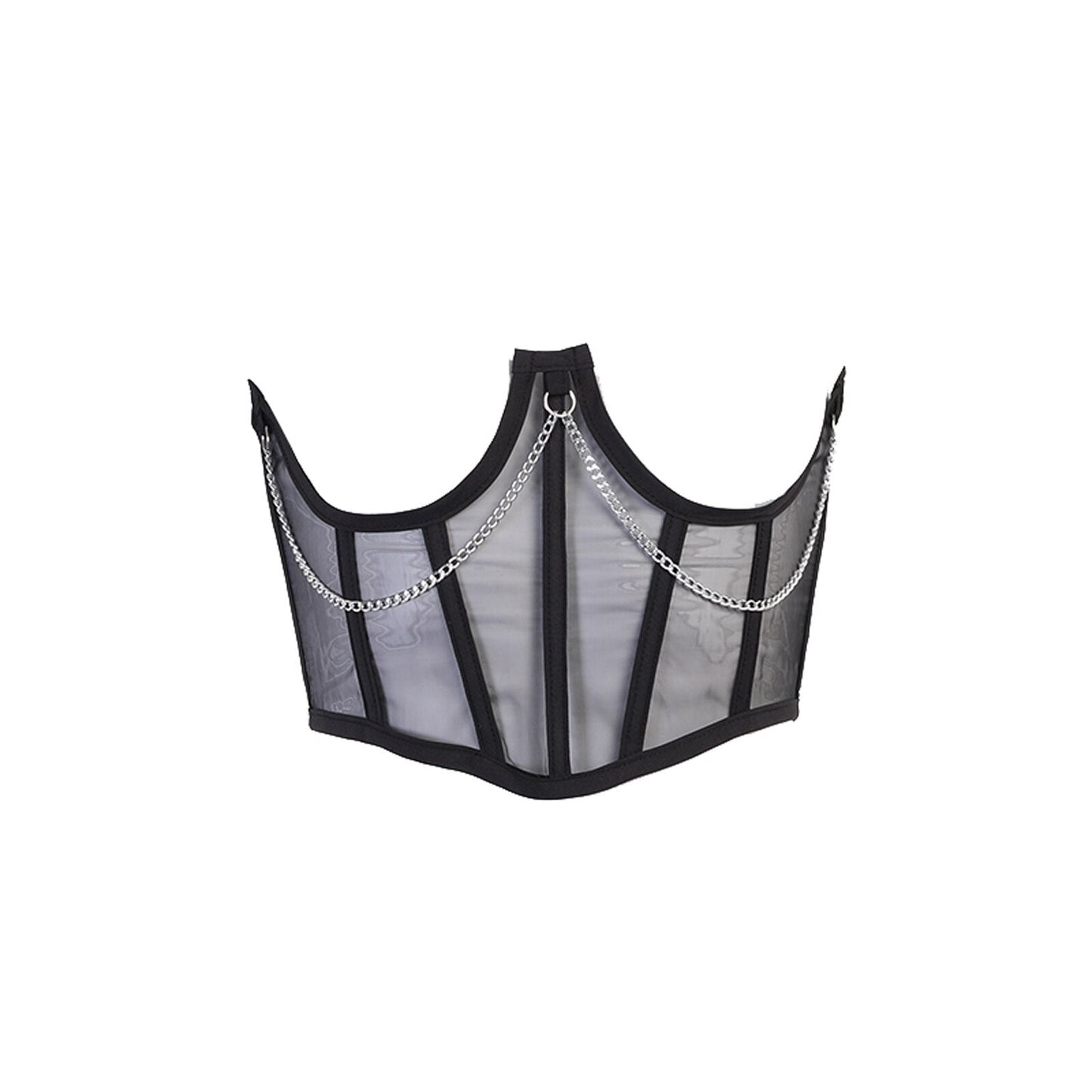 maoxiangshop Sexy Gothic Bustiers Women Waist Belt Corset Top Sexy Chain Perspective Corset Underbust Mesh Shapewear Girdle Black White