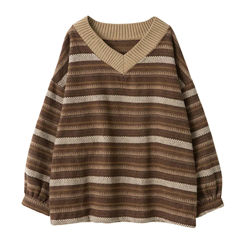 maoxiangshopStriped Sweaters Women Oversize Pullovers Autumn Winter Knit Sweater Hip Hop Ulzzang BF Unisex Jumper Ladies Retro Couples Tops