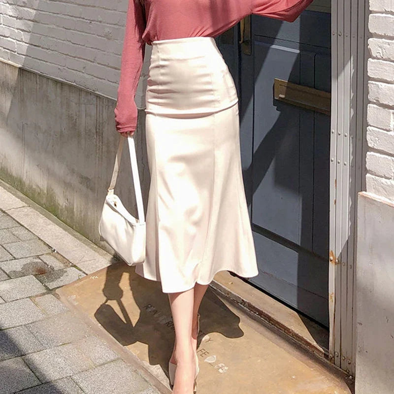 maoxiangshop Elegant Office Long Skirts Women Fashion High Waist Bodycon White Black Skirt French Y2k Slim Corset Bridal Maxi Skirt XL