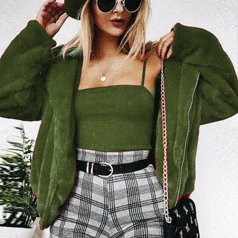 maoxiangshop Women Teddy Coat Autumn Hooded Fluffy Plush Winter Jacket Coat Women Coat Fashion Women Hoodie Short Jacket Christmas
