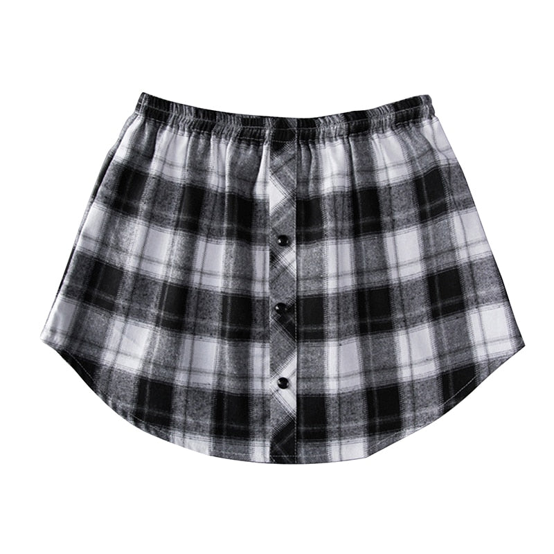 maoxiangshop Detachable Underskirt Cotton Shirt Extender for Women Irregular False Skirt Tail Blouse Hem Plaid Mini Skirt Extender Hemline