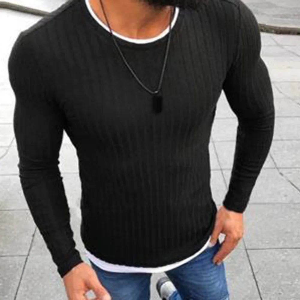 maoxiangshop Fashion Men Sweater Top Color Block Patchwork O Neck Long Sleeve Pullover Knitted Sweater For Men's Clothings Winter